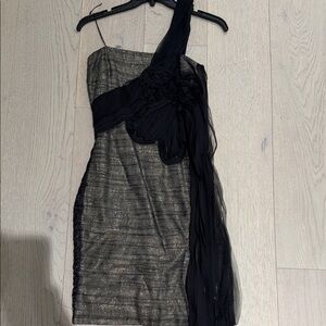 Robert Rodriguez Black and Gold One Shoulder Dress